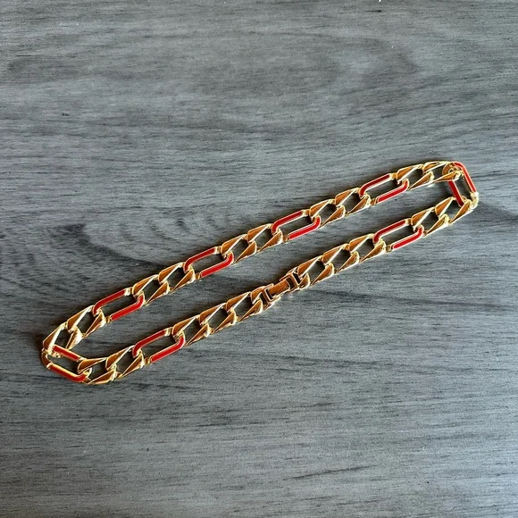 Monet Gold and Red Chain Necklace - Picture 2 of 6